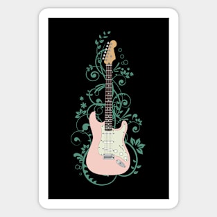 Pink S-Style Electric Guitar Flowering Vines Sticker